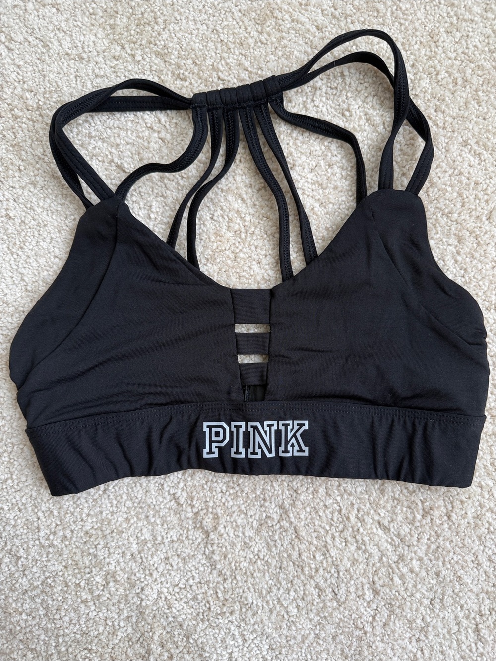 PINK Victoria's Secret Black Strappy Back Sports Bra